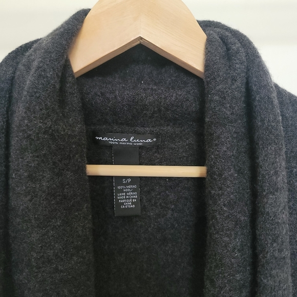 Marina Luna 100% Merino Wool Black Open Cardigan Size Small - Picture 3 of 7